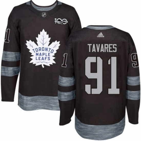 Mens Adidas Toronto Maple Leafs 91 John Tavares Authentic Black 1917 2017 100th Anniversary NHL Jers