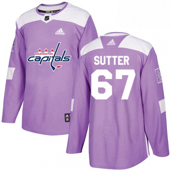 Mens Adidas Washington Capitals 67 Riley Sutter Authentic Purple Fights Cancer Practice NHL Jerse