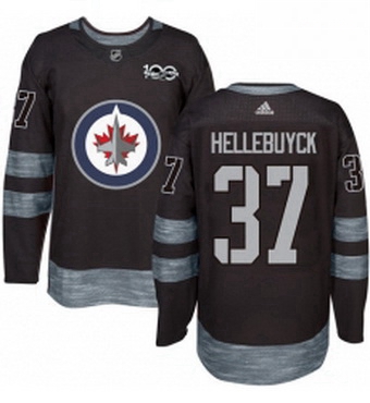 Mens Adidas Winnipeg Jets 37 Connor Hellebuyck Authentic Black 1917 2017 100th Anniversary NHL Jerse