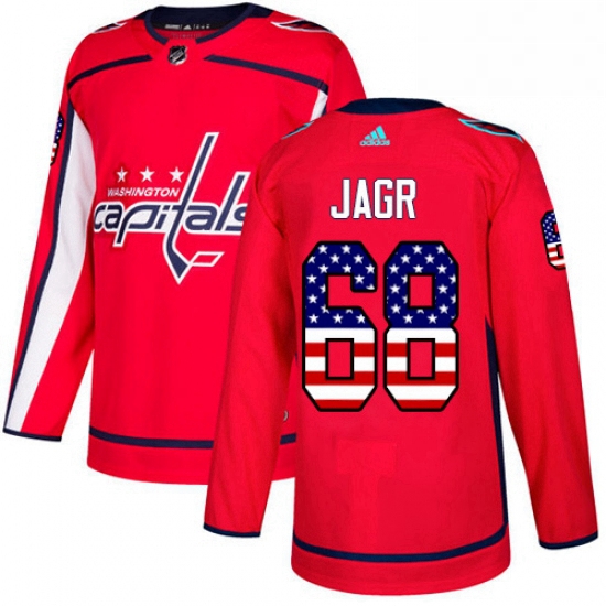 Mens Adidas Washington Capitals 68 Jaromir Jagr Authentic Red USA Flag Fashion NHL Jersey