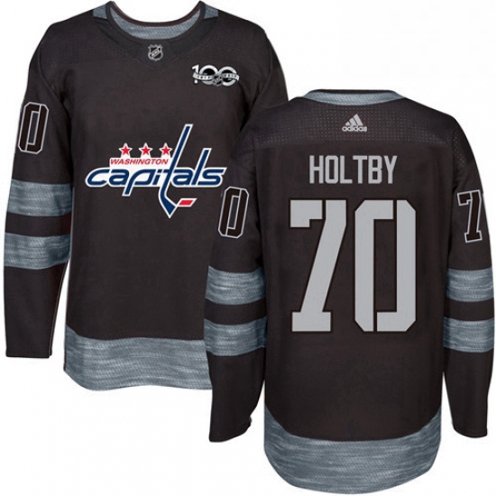 Mens Adidas Washington Capitals 70 Braden Holtby Authentic Black 1917 2017 100th Anniversary NHL Jer