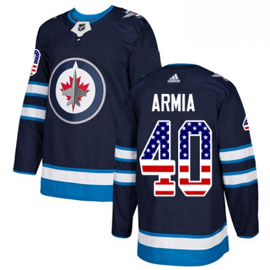 Mens Adidas Winnipeg Jets 40 Joel Armia Authentic Navy Blue USA Flag Fashion NHL Jersey