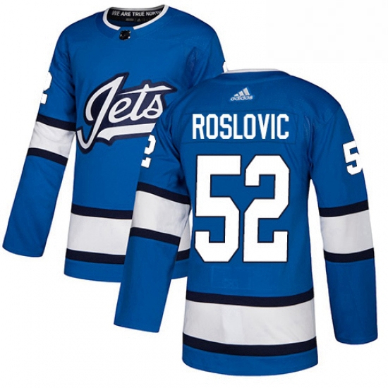 Mens Adidas Winnipeg Jets 52 Jack Roslovic Authentic Blue Alternate NHL Jersey