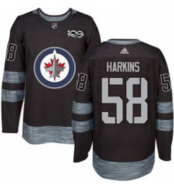 Mens Adidas Winnipeg Jets 58 Jansen Harkins Authentic Black 1917 2017 100th Anniversary NHL Jersey