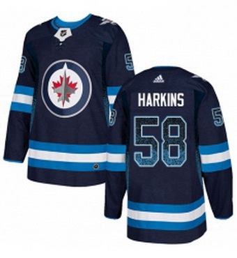 Mens Adidas Winnipeg Jets 58 Jansen Harkins Authentic Navy Blue Drift Fashion NHL Jersey