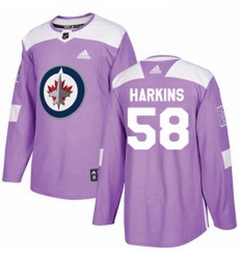 Mens Adidas Winnipeg Jets 58 Jansen Harkins Authentic Purple Fights Cancer Practice NHL Jersey