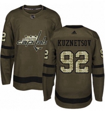 Mens Adidas Washington Capitals 92 Evgeny Kuznetsov Authentic Green Salute to Service NHL Jersey