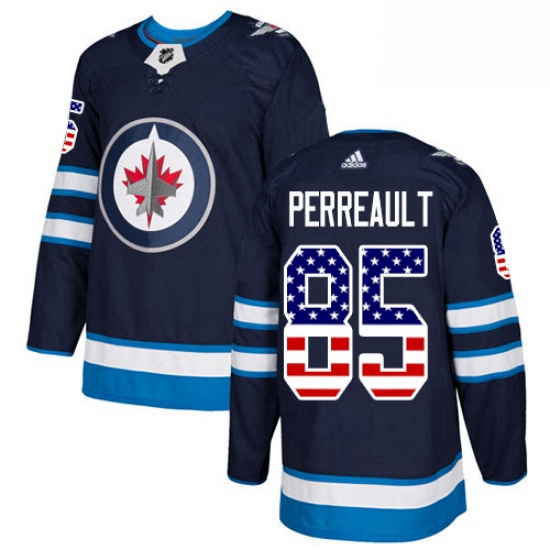 Mens Adidas Winnipeg Jets 85 Mathieu Perreault Authentic Navy Blue USA Flag Fashion NHL Jersey