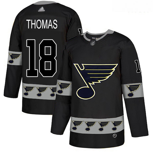 Blues #18 Robert Thomas Black Authentic Team Logo Fashion Stitch