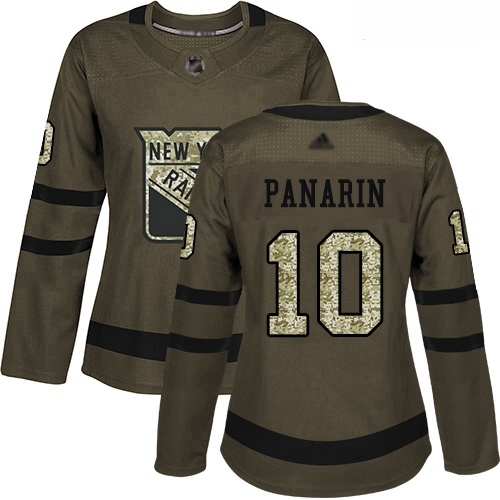 Rangers #10 Artemi Panarin Green Salute to Service Women Stitched Hockey Jersey