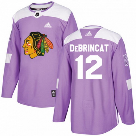 Men's Adidas Chicago Blackhawks #12 Alex DeBrincat Authentic Purple Fights Cancer Practice NHL Jerse