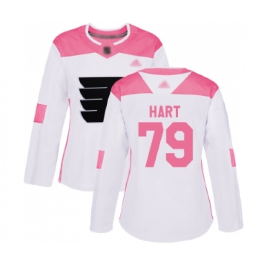 Women Philadelphia Flyers #79 Carter Hart Authentic White Pink Fashion Hockey Jersey