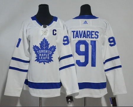 Men Toronto Maple Leafs 91 John Tavares With C Patch Royal White Home Stitched Adidas NHL Jersey