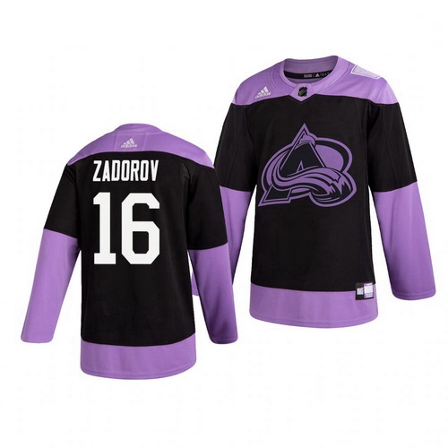 Avalanche 16 Nikita Zadorov Black Purple Hockey Fights Cancer Adidas Jersey