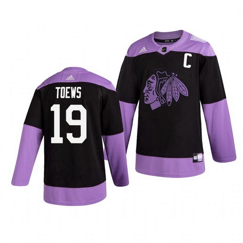 Blackhawks 19 Jonathan Toews Black Purple Hockey Fights Cancer Adidas Jersey