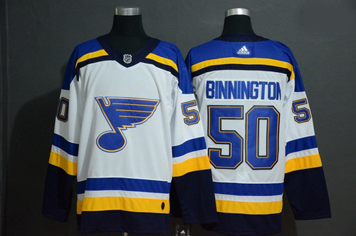 Blues 50 Jordan Binnington White Adidas Jersey