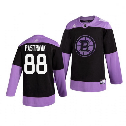 Bruins 88 David Pastrnak Black Purple Hockey Fights Cancer Adidas Jersey