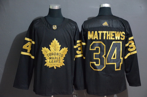 Maple Leafs 34 Auston Matthews Black Gold Adidas Jersey