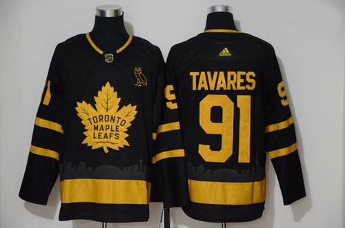 Maple Leafs 91 John Tavares Black Gold Adidas Jersey