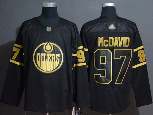 Oilers 97 Connor McDavid Black Gold Authentic Stitched Hockey Jersey