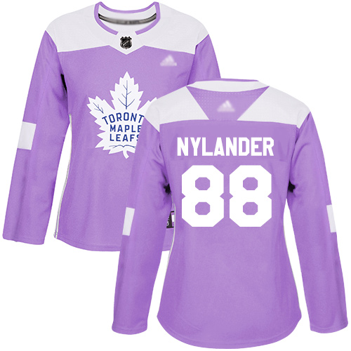 Women Maple Leafs 88 William Nylander Purple Authentic Fights Cancer Stitched Hockey Jersey