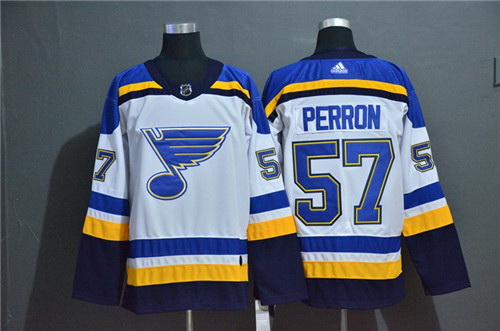 Blues 57 David Perron White Adidas Jersey