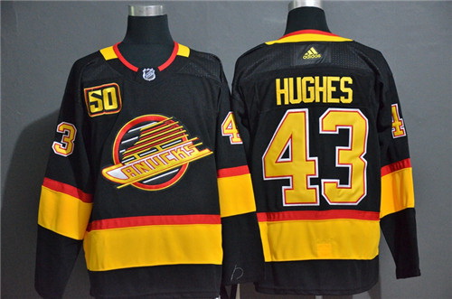 Canucks 43 Quinn Hughes Black 50th Season Adidas Jersey