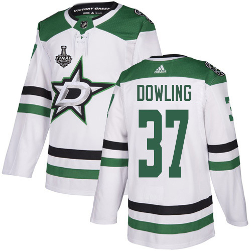 Men Adidas Dallas Stars 37 Justin Dowling White Road Authentic 2020 Stanley Cup Final Stitched NHL J