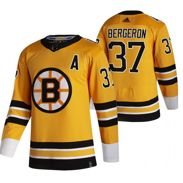 Men Boston Bruins 37 Patrice Bergeron Yellow Adidas 2020 21 Reve