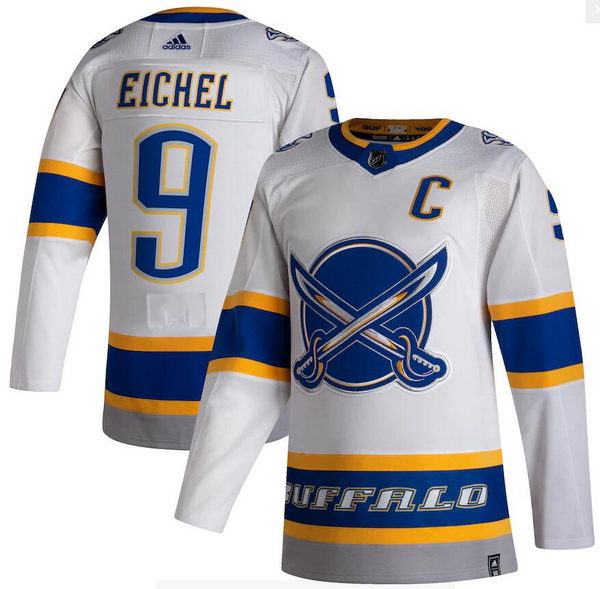 Men Buffalo Sabres 9 Jack Eichel White 2020 21 Reverse Retro Adidas Jersey