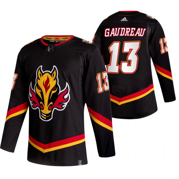 Men Calgary Flames 13 Johnny Gaudreau Black Adidas 2020 21 Rever