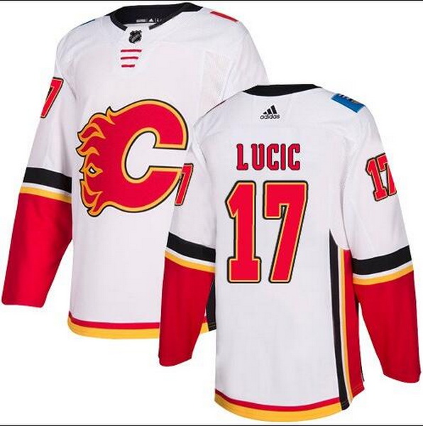 Men Calgary Flames 17 Milan Lucic White Adidas Jersey