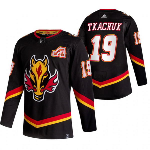 Men Calgary Flames 19 Matthew Tkachuk Black Adidas 2020 21 Reverse Retro Alternate NHL Jersey