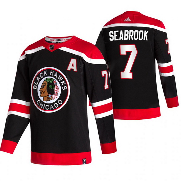 Men Chicago Blackhawks 7 Brent Seabrook Black Adidas 2020 21 Rev