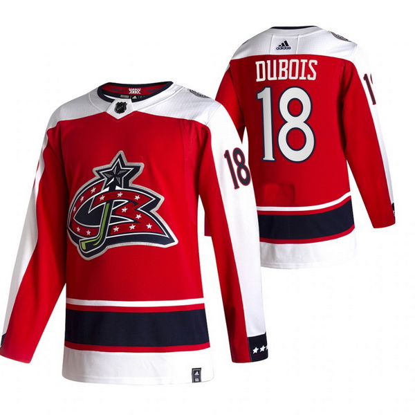 Men Columbus Blue Jackets 18 Pierre Luc Dubois Red Adidas 2020 21 Reverse Retro Alternate NHL Jersey