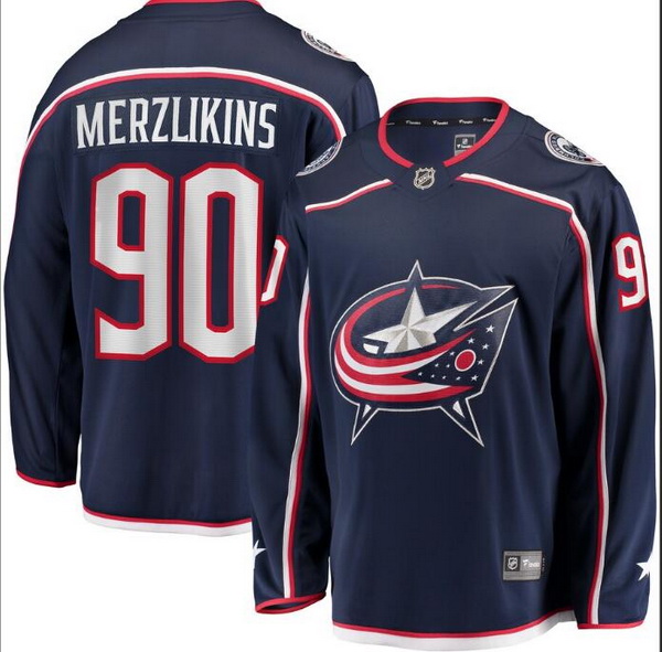 Men Columbus Blue Jackets 90 Elvis Merzlikins Navy Adidas Jersey