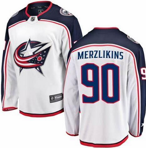 Men Columbus Blue Jackets 90 Elvis Merzlikins White Adidas Jersey