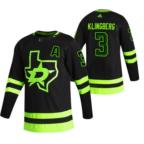 Men Dallas Stars 3 John Klingberg Black Adidas 2020 21 Reverse Retro Alternate NHL Jersey