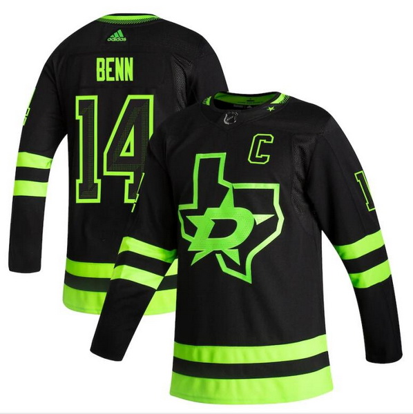 Men Dallas Stars 14 Jamie Benn Black Adidas 2020 21 Reverse Retr