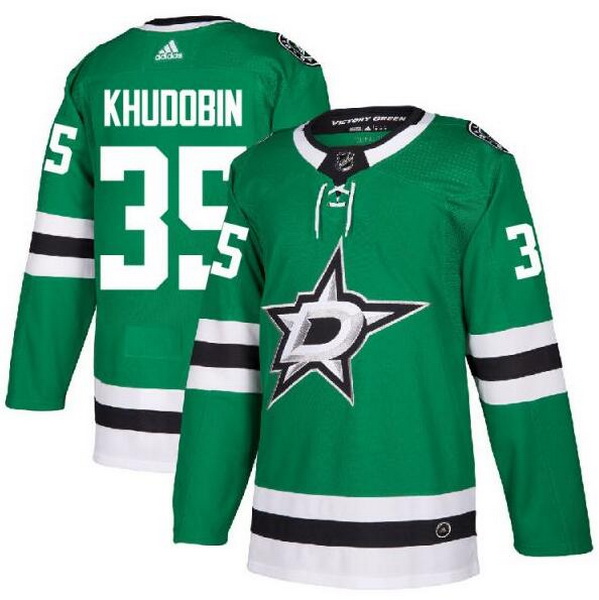 Men Dallas Stars 35 Anton Khudobin Green Adidas Jersey