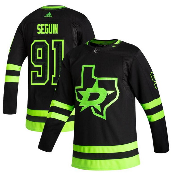 Men Dallas Stars 91 Tyler Seguin Black Adidas 2020 21 Reverse Retro Alternate NHL Jersey