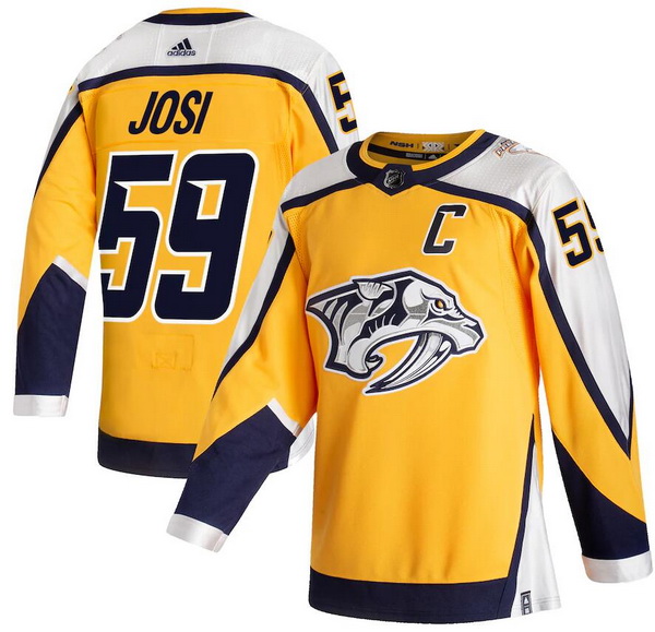 Men Nashville Predators 59 Roman Josi Yellow 2020 21 Reverse Retro Adidas Jersey