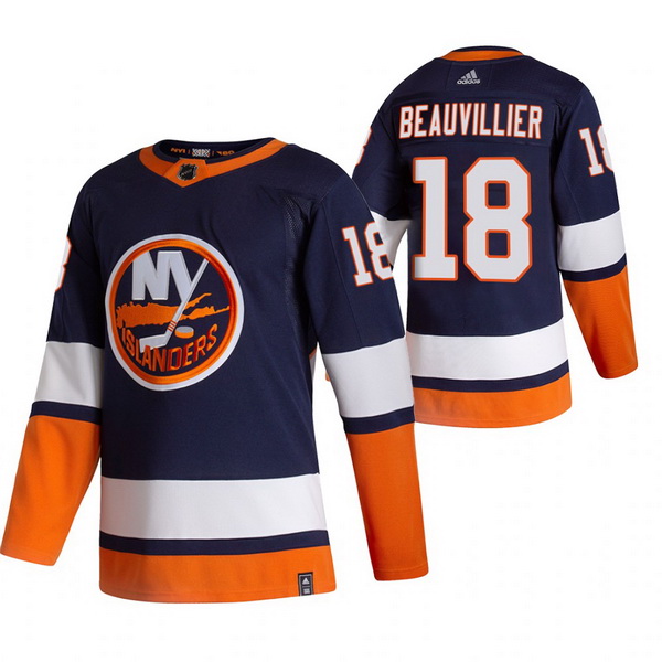 Men New York Islanders 18 Anthony Beauvillier Navy Blue Adidas 2020 21 Reverse Retro Alternate NHL J