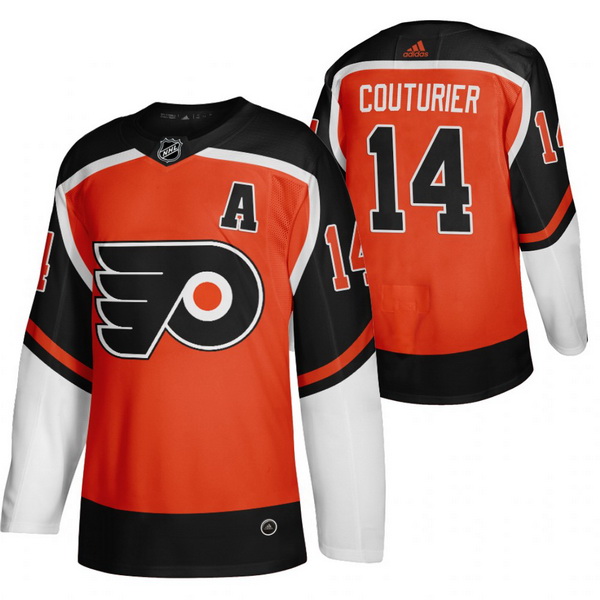 Men Philadelphia Flyers 14 Sean Couturier Orange Adidas 2020 21 Reverse Retro Alternate NHL Jersey