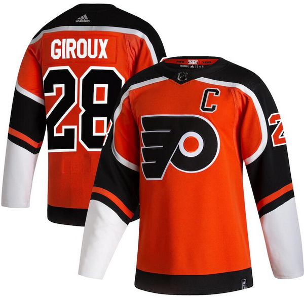 Men Philadelphia Flyers 28 Claude Giroux Orange 2020 21 Reverse Retro Adidas Jersey