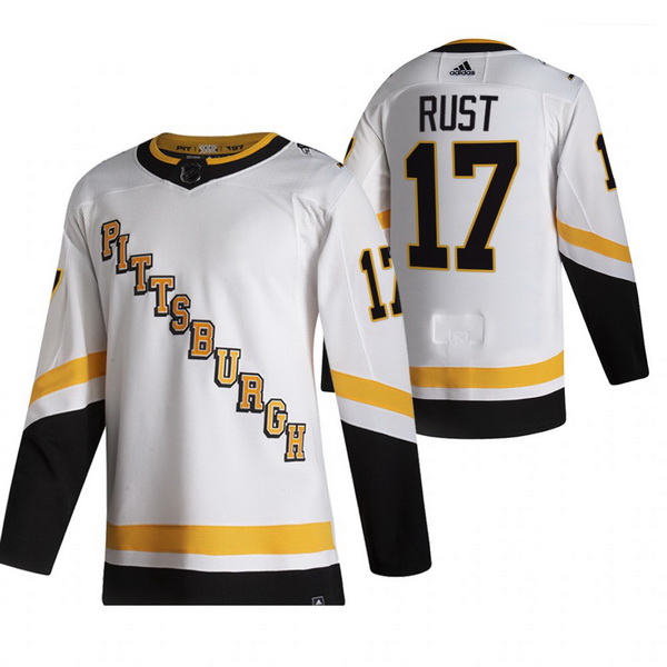 Men Pittsburgh Penguins 17 Bryan Rust White Adidas 2020 21 Reverse Retro Alternate NHL Jersey