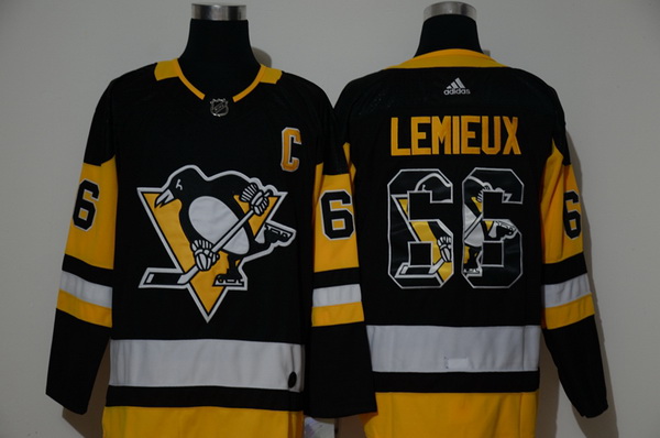 Men Pittsburgh Penguins 66 Mario Lemieux Black Adidas Fashion Jersey