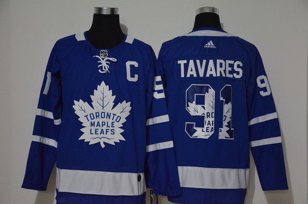 Men Toronto Maple Leafs 91 John Tavares Blue Adidas Fashion Jers