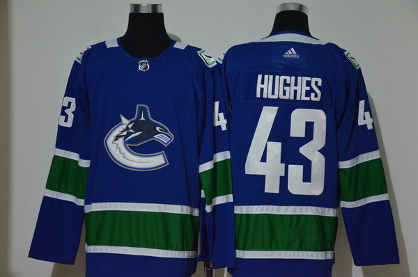 Men Vancouver Canucks 43 Quinn Hughes Blue Adidas Jersey