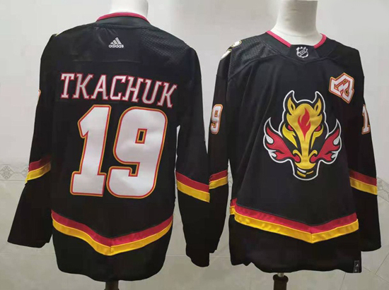 Men Calgary Flames 19 Matthew Tkachuk Black 2020 21 Reverse Retro Adidas Jersey